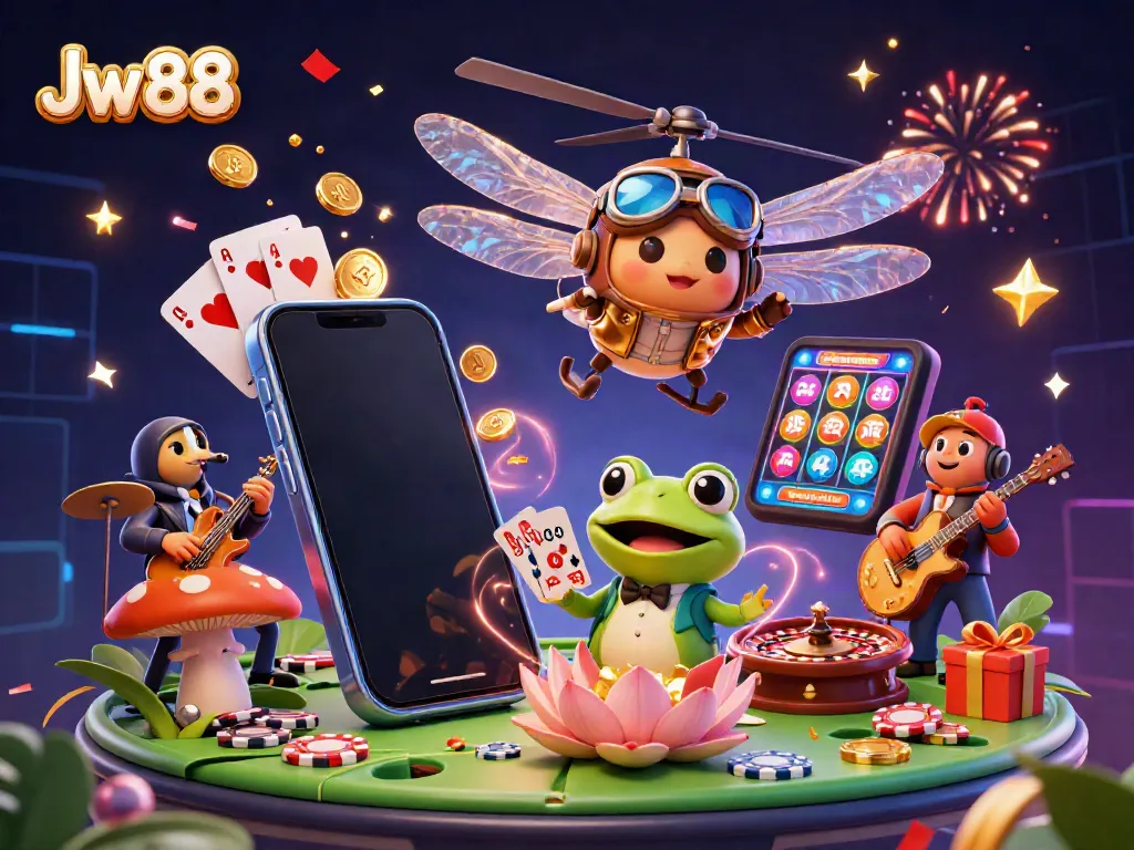 Engage with Jw 88 at a vibrant casino scene featuring dynamic characters and colorful gaming elements.
