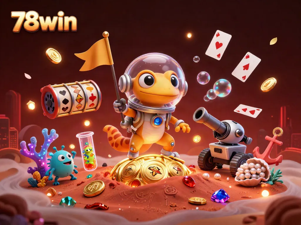 Experience the thrilling world of 78win as a Martian gecko discovers treasures in a vibrant casino.